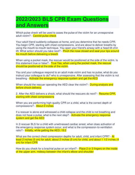 chest compression depth theory test|BLS Pretest Questions and Answers .